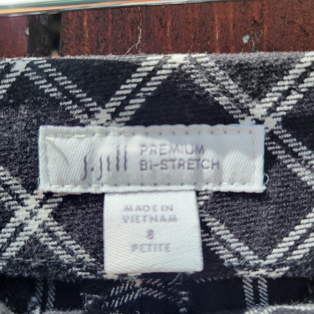 J. Jill Premium Bi-Stretch Plaid Pants Womens 8 Petite Black White Grid Check - Picture 2 of 8